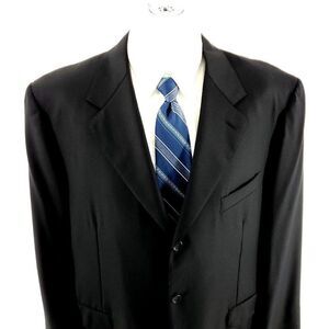 Canali Saks Fifth Ave Wool 3 Button Blazer 44L Black Twill Tagged 48R See Descri